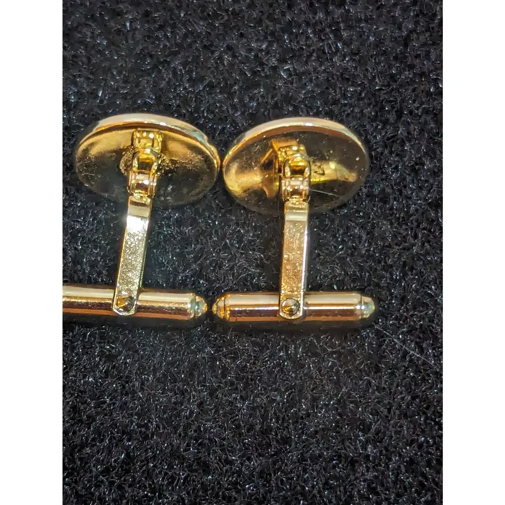 Vintage Cufflinks Black Onyx With Mother Of Pearl Stripes